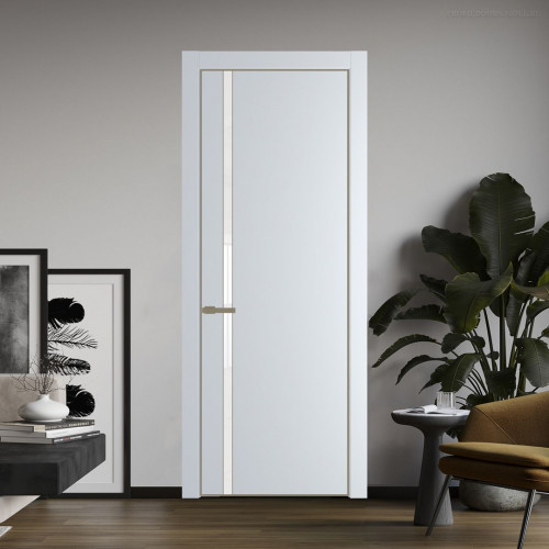 Межкомнатная дверь ProfilDoors 21 PE с вставкой из стекла лак классик Вайт с алюминиевой кромкой Шампань