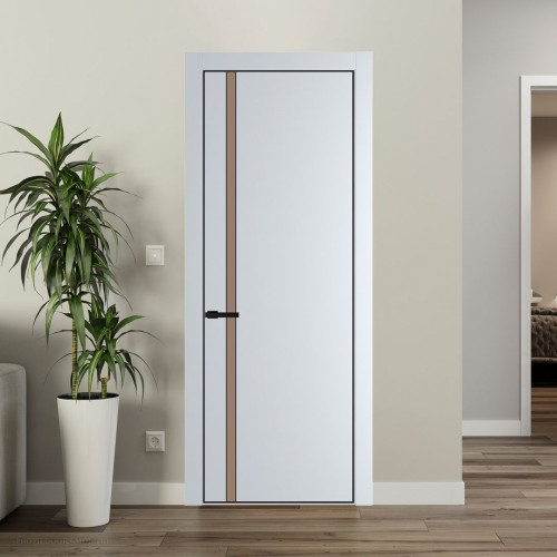 Межкомнатная дверь ProfilDoors 21 PE с вставкой из стекла монохром капучино Вайт с алюминиевой кромкой Черный