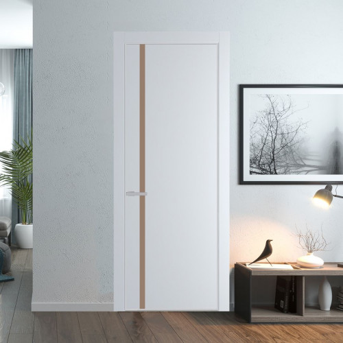 Межкомнатная дверь ProfilDoors 21 PE с вставкой из стекла монохром капучино Вайт с алюминиевой кромкой Матовая