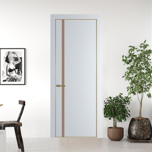 Межкомнатная дверь ProfilDoors 21 PE с вставкой из стекла монохром капучино Вайт с алюминиевой кромкой Золото