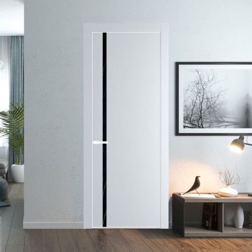 Межкомнатная дверь ProfilDoors 21 PE с вставкой из стекла неро мрамор Вайт с алюминиевой кромкой Вайт