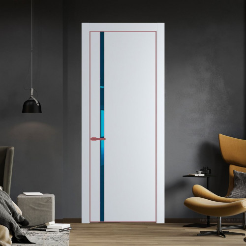 Межкомнатная дверь ProfilDoors 21 PE с вставкой из стекла зеркало blue Вайт с алюминиевой кромкой Красный антрацит