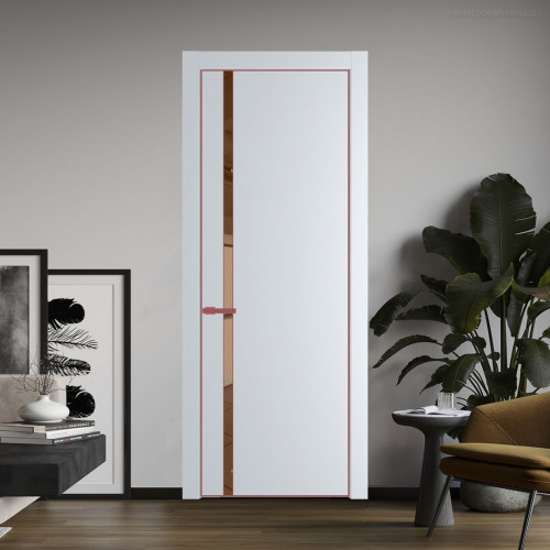 Межкомнатная дверь ProfilDoors 21 PE с вставкой из стекла зеркало bronze Вайт с алюминиевой кромкой Красный антрацит
