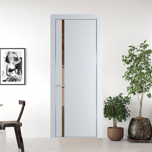 Межкомнатная дверь ProfilDoors 21 PE с вставкой из стекла зеркало bronze Вайт с алюминиевой кромкой Серебро