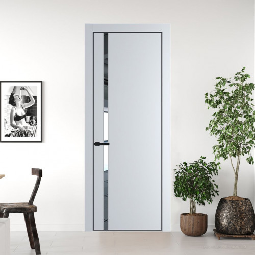 Межкомнатная дверь ProfilDoors 21 PE с вставкой из стекла зеркало Вайт с алюминиевой кромкой Черный