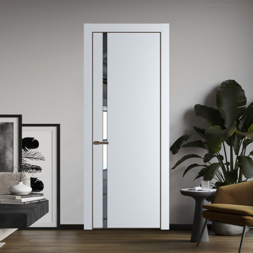 Межкомнатная дверь ProfilDoors 21 PE с вставкой из стекла зеркало Вайт с алюминиевой кромкой Деорэ