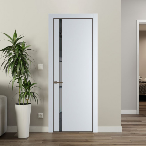 Межкомнатная дверь ProfilDoors 21 PE с вставкой из стекла зеркало grey Вайт с алюминиевой кромкой Деорэ