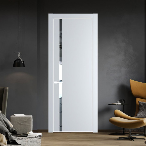 Межкомнатная дверь ProfilDoors 21 PE с вставкой из стекла зеркало Вайт с алюминиевой кромкой Вайт