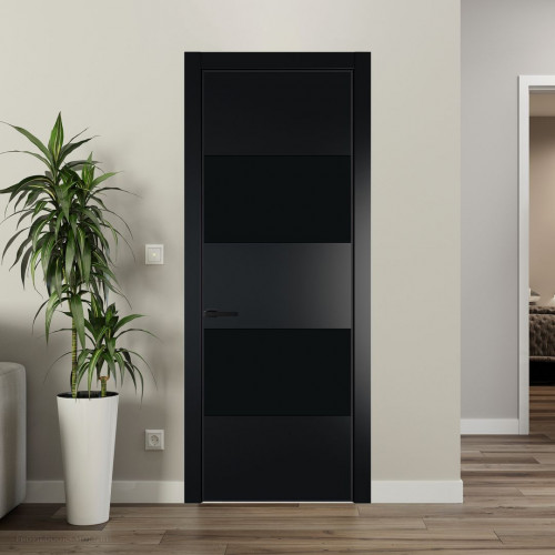 Межкомнатная дверь ProfilDoors 22 PE с вставкой из стекла монохром черный Блэк с алюминиевой кромкой Черный