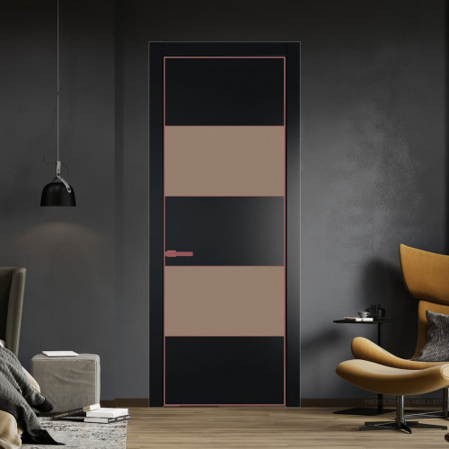 Межкомнатная дверь ProfilDoors 22 PE с вставкой из стекла монохром капучино Блэк с алюминиевой кромкой Красный антрацит