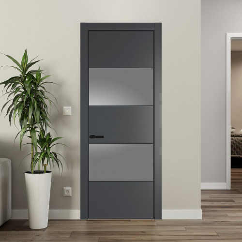 Межкомнатная дверь ProfilDoors 22 PE с вставкой из стекла серебро матлак Графит с алюминиевой кромкой Черный