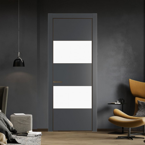 Межкомнатная дверь ProfilDoors 22 PE с вставкой из стекла монохром белый просветленный Графит с алюминиевой кромкой Деорэ