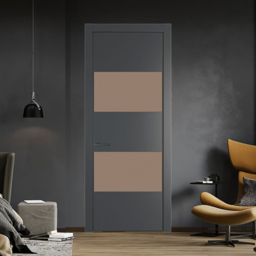 Межкомнатная дверь ProfilDoors 22 PE с вставкой из стекла монохром капучино Графит с алюминиевой кромкой Серая Ночь