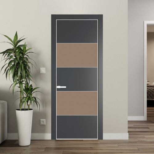 Межкомнатная дверь ProfilDoors 22 PE с вставкой из стекла монохром капучино Графит с алюминиевой кромкой Вайт