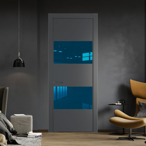 Межкомнатная дверь ProfilDoors 22 PE с вставкой из стекла зеркало blue Графит с алюминиевой кромкой Серая Ночь