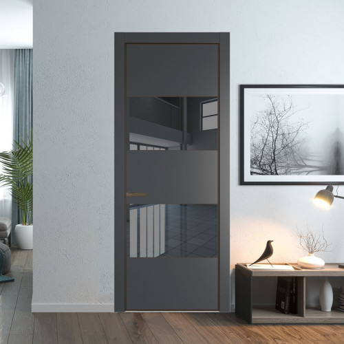 Межкомнатная дверь ProfilDoors 22 PE с вставкой из стекла зеркало grey Графит с алюминиевой кромкой Деорэ