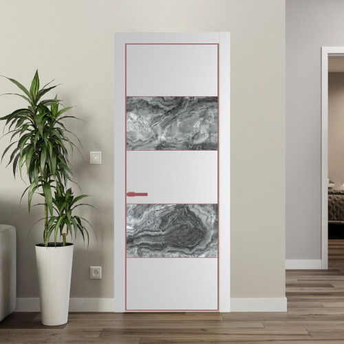 Межкомнатная дверь ProfilDoors 22 PE с вставкой из стекла атриум серебро Крем Вайт с алюминиевой кромкой Красный антрацит