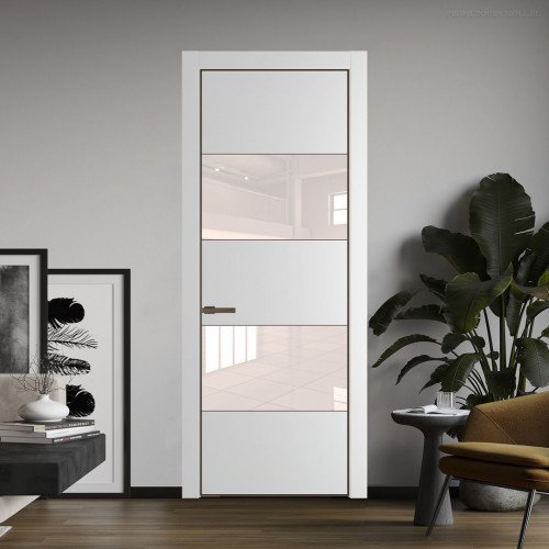 Межкомнатная дверь ProfilDoors 22 PE с вставкой из стекла перламутровый лак Крем Вайт с алюминиевой кромкой Деорэ