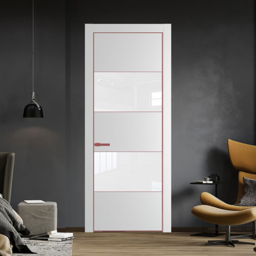 Межкомнатная дверь ProfilDoors 22 PE с вставкой из стекла лак классик Крем Вайт с алюминиевой кромкой Красный антрацит
