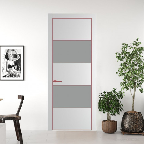 Межкомнатная дверь ProfilDoors 22 PE с вставкой из стекла монохром серый Крем Вайт с алюминиевой кромкой Красный антрацит