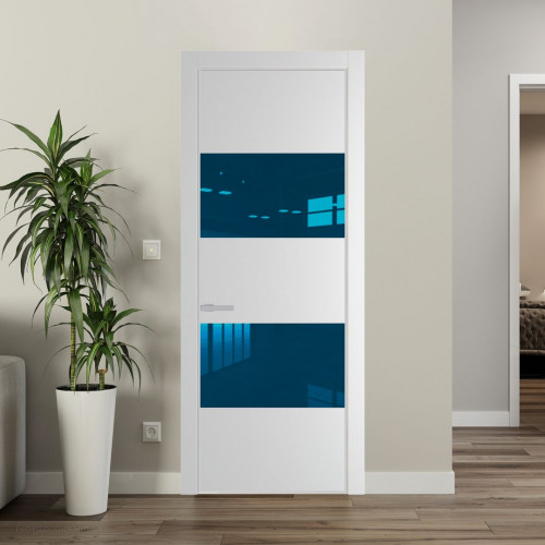 Межкомнатная дверь ProfilDoors 22 PE с вставкой из стекла зеркало blue Крем Вайт с алюминиевой кромкой Матовая