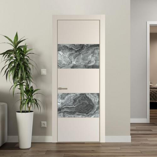 Межкомнатная дверь ProfilDoors 22 PE с вставкой из стекла атриум серебро Кремовая Магнолия с алюминиевой кромкой Никель