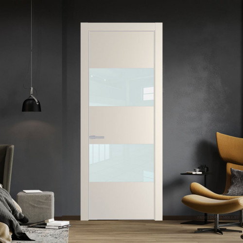 Межкомнатная дверь ProfilDoors 22 PE с вставкой из стекла белый лак Кремовая Магнолия с алюминиевой кромкой Матовая