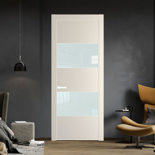 Межкомнатная дверь ProfilDoors 22 PE с вставкой из стекла белый лак Кремовая Магнолия с алюминиевой кромкой Вайт