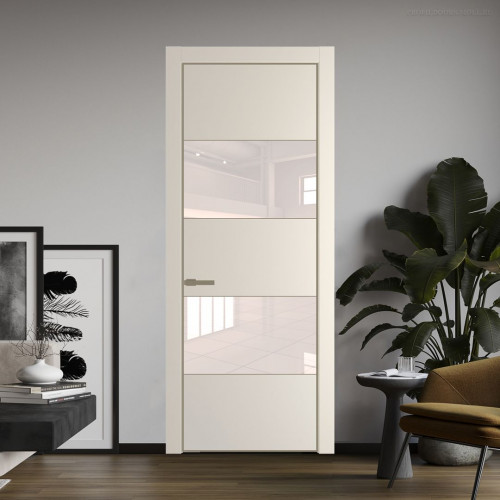 Межкомнатная дверь ProfilDoors 22 PE с вставкой из стекла перламутровый лак Кремовая Магнолия с алюминиевой кромкой Шампань