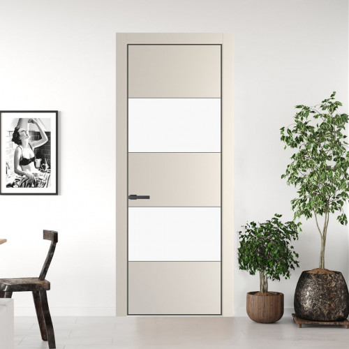 Межкомнатная дверь ProfilDoors 22 PE с вставкой из стекла монохром белый просветленный Кремовая Магнолия с алюминиевой кромкой Серая Ночь