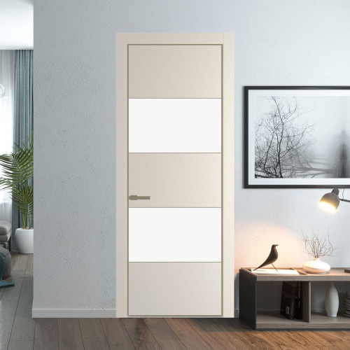 Межкомнатная дверь ProfilDoors 22 PE с вставкой из стекла монохром белый просветленный Кремовая Магнолия с алюминиевой кромкой Шампань