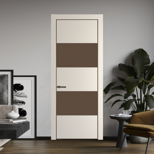 Межкомнатная дверь ProfilDoors 22 PE с вставкой из стекла монохром гляссе Кремовая Магнолия с алюминиевой кромкой Деорэ
