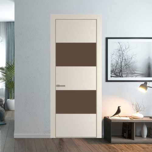 Межкомнатная дверь ProfilDoors 22 PE с вставкой из стекла монохром гляссе Кремовая Магнолия с алюминиевой кромкой Никель