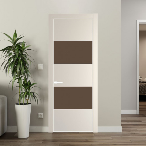 Межкомнатная дверь ProfilDoors 22 PE с вставкой из стекла монохром гляссе Кремовая Магнолия с алюминиевой кромкой Вайт