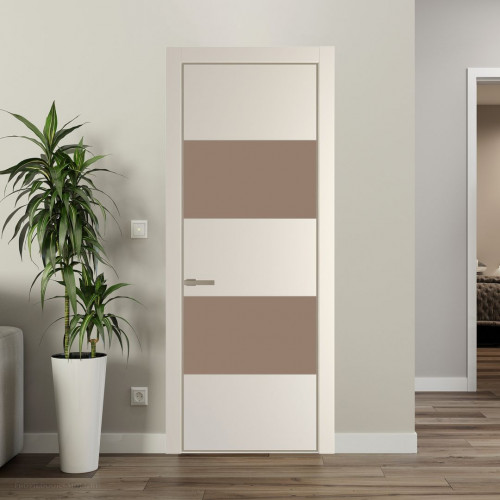 Межкомнатная дверь ProfilDoors 22 PE с вставкой из стекла монохром капучино Кремовая Магнолия с алюминиевой кромкой Никель