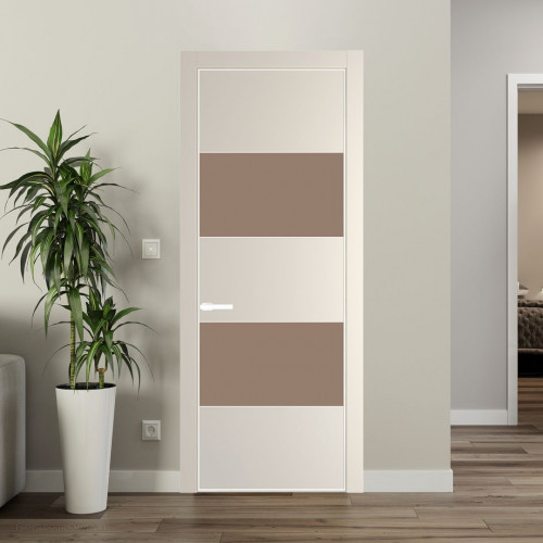 Межкомнатная дверь ProfilDoors 22 PE с вставкой из стекла монохром капучино Кремовая Магнолия с алюминиевой кромкой Вайт