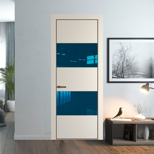 Межкомнатная дверь ProfilDoors 22 PE с вставкой из стекла зеркало blue Кремовая Магнолия с алюминиевой кромкой Деорэ