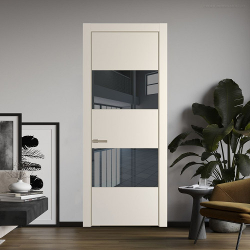 Межкомнатная дверь ProfilDoors 22 PE с вставкой из стекла зеркало grey Кремовая Магнолия с алюминиевой кромкой Никель