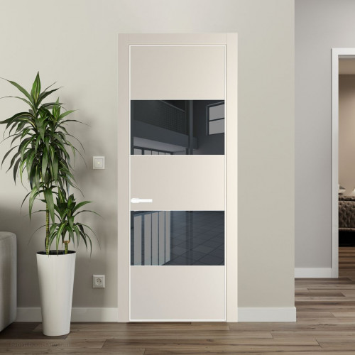 Межкомнатная дверь ProfilDoors 22 PE с вставкой из стекла зеркало grey Кремовая Магнолия с алюминиевой кромкой Вайт