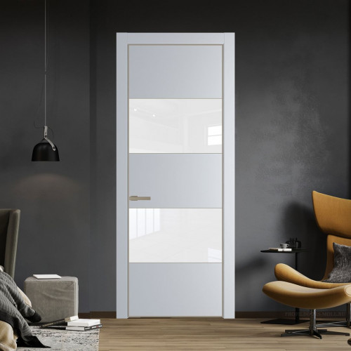 Межкомнатная дверь ProfilDoors 22 PE с вставкой из стекла лак классик Лайт Грей с алюминиевой кромкой Никель