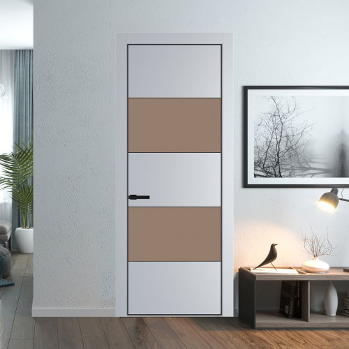 Межкомнатная дверь ProfilDoors 22 PE с вставкой из стекла монохром капучино Лайт Грей с алюминиевой кромкой Черный