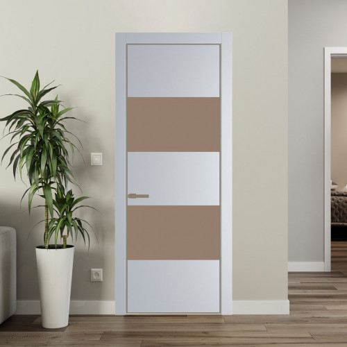 Межкомнатная дверь ProfilDoors 22 PE с вставкой из стекла монохром капучино Лайт Грей с алюминиевой кромкой Шампань