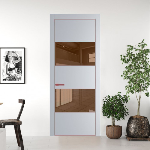 Межкомнатная дверь ProfilDoors 22 PE с вставкой из стекла зеркало bronze Лайт Грей с алюминиевой кромкой Красный антрацит
