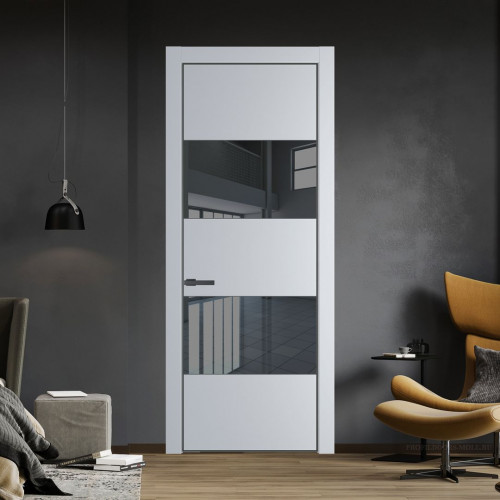 Межкомнатная дверь ProfilDoors 22 PE с вставкой из стекла зеркало grey Лайт Грей с алюминиевой кромкой Серая Ночь