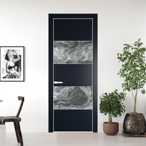 Межкомнатная дверь ProfilDoors 22 PE с вставкой из стекла атриум серебро Нэви Блу с алюминиевой кромкой Вайт