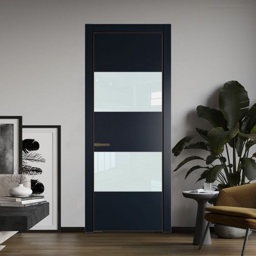 Межкомнатная дверь ProfilDoors 22 PE с вставкой из стекла белый лак Нэви Блу с алюминиевой кромкой Деорэ