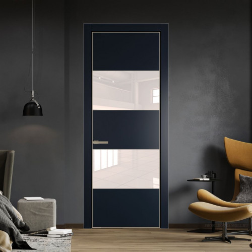 Межкомнатная дверь ProfilDoors 22 PE с вставкой из стекла перламутровый лак Нэви Блу с алюминиевой кромкой Никель