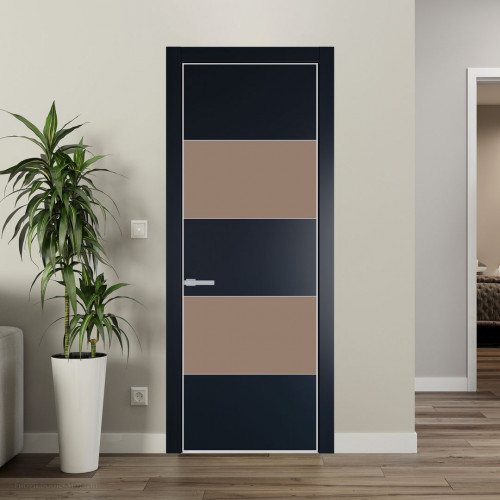 Межкомнатная дверь ProfilDoors 22 PE с вставкой из стекла монохром капучино Нэви Блу с алюминиевой кромкой Матовая