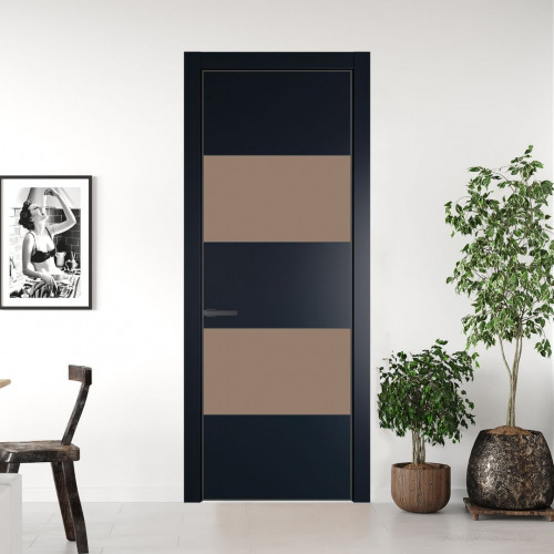 Межкомнатная дверь ProfilDoors 22 PE с вставкой из стекла монохром капучино Нэви Блу с алюминиевой кромкой Серая Ночь
