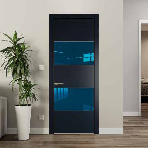 Межкомнатная дверь ProfilDoors 22 PE с вставкой из стекла зеркало blue Нэви Блу с алюминиевой кромкой Никель